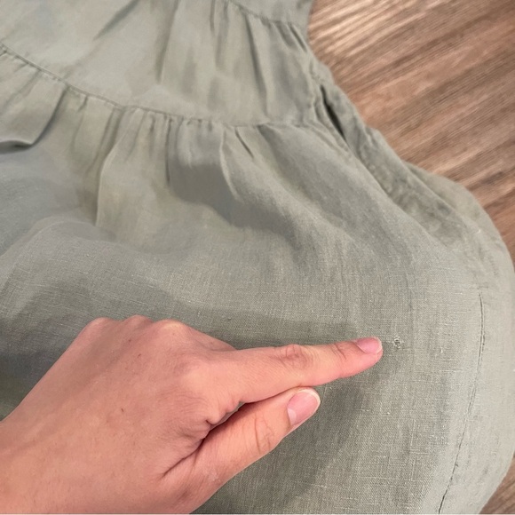 Dolma Midi Dress Women’s Small Med Green 100% Linen Tiered Boho Lagenlook FLAW - Picture 9 of 10